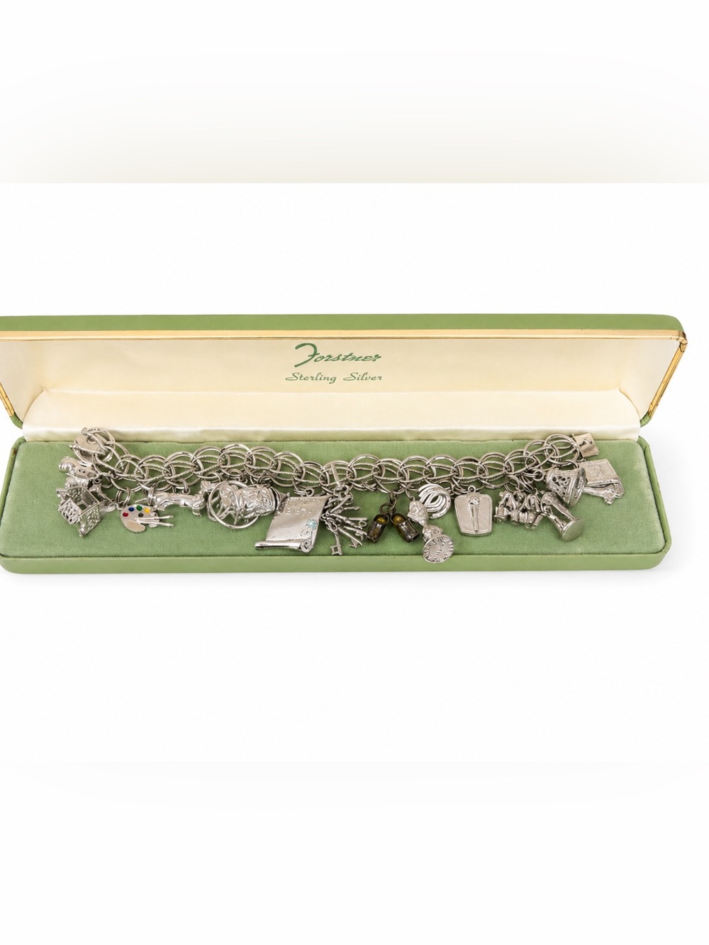 Vintage Airflex STERLING Silver Charm Bracelet with 18 Charms